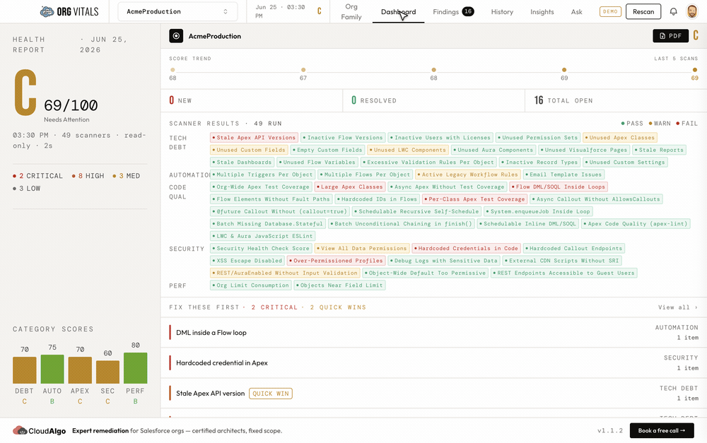 Expanding a finding for its full detail and status controls